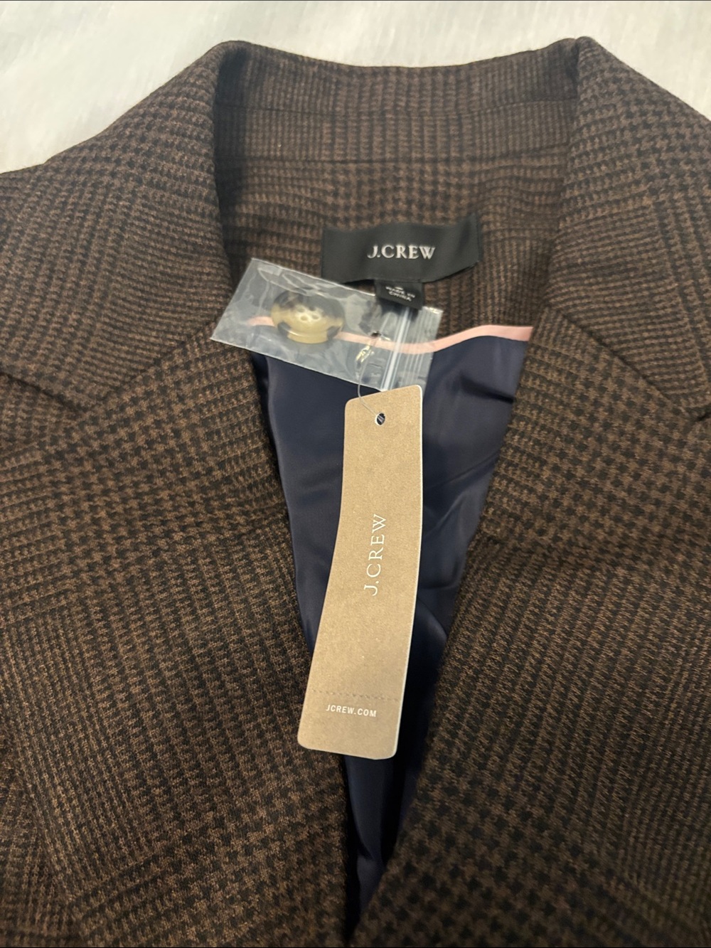 J.Crew Double-Breasted Blazer Wool Blend Chocolate houndstooth plaid SZ 8 NWT - Picture 4 of 12
